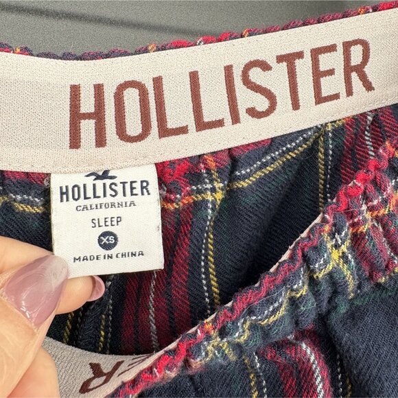 Hollister Women's Red & Navy Plaid Sleep Shorts XS Drawstring Bow Loungewear - Picture 4 of 8